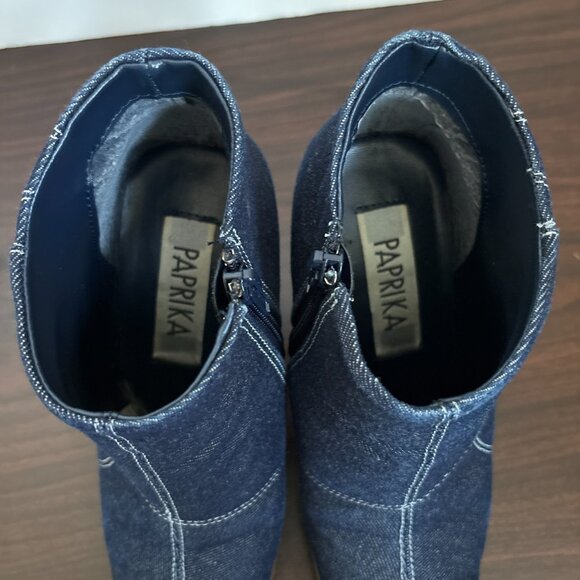 Paprika Women's Denim Ankle Boots Square toe and Wood-grained heels Size 7.5 - Picture 6 of 7